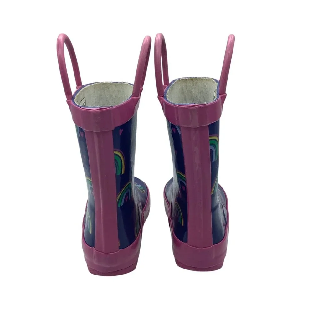 Lone Cone Kids Rain Boots Rainbow‎ Print Navy Pink Rubber US 4 Toddler